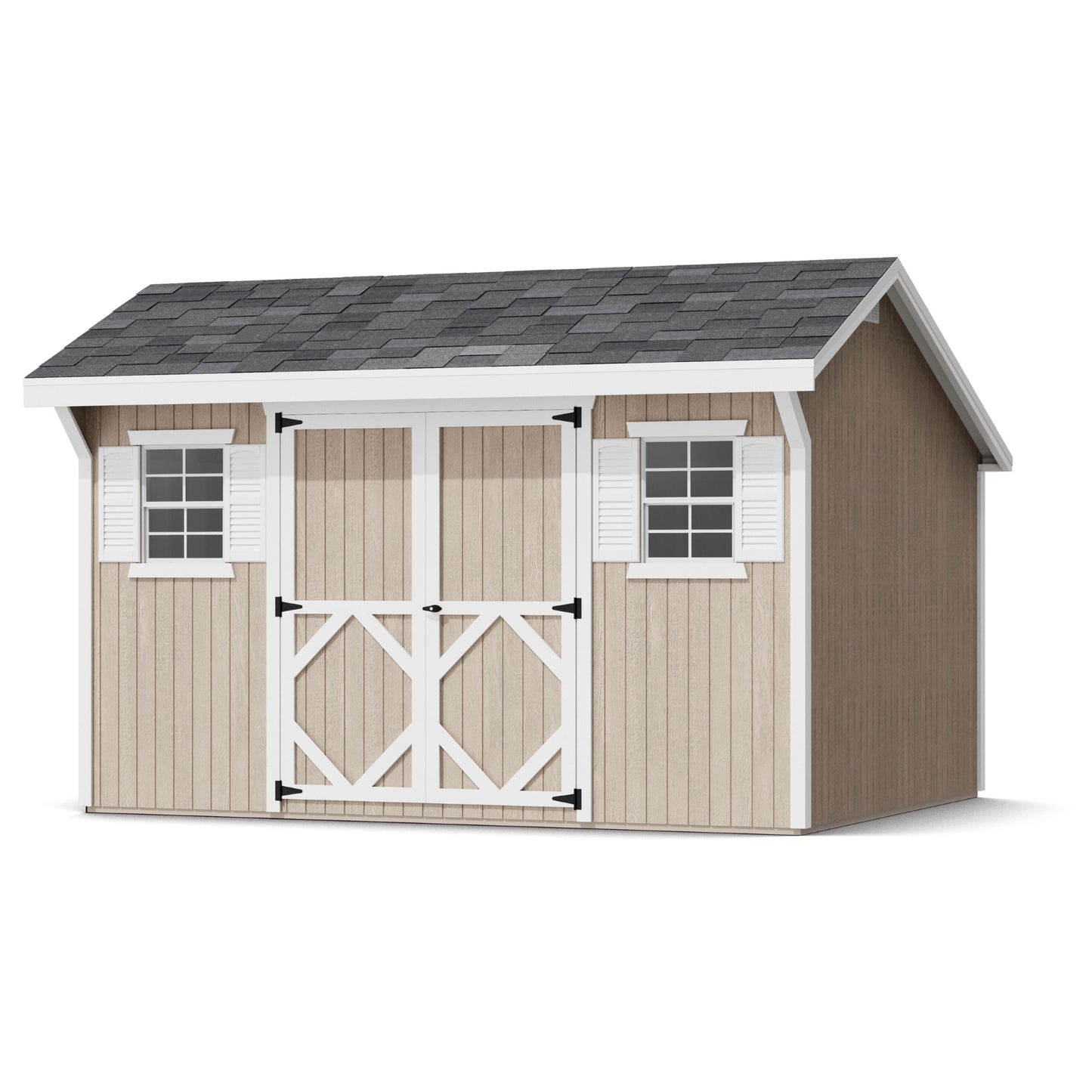 Wooden shed with a gray roof on a white background