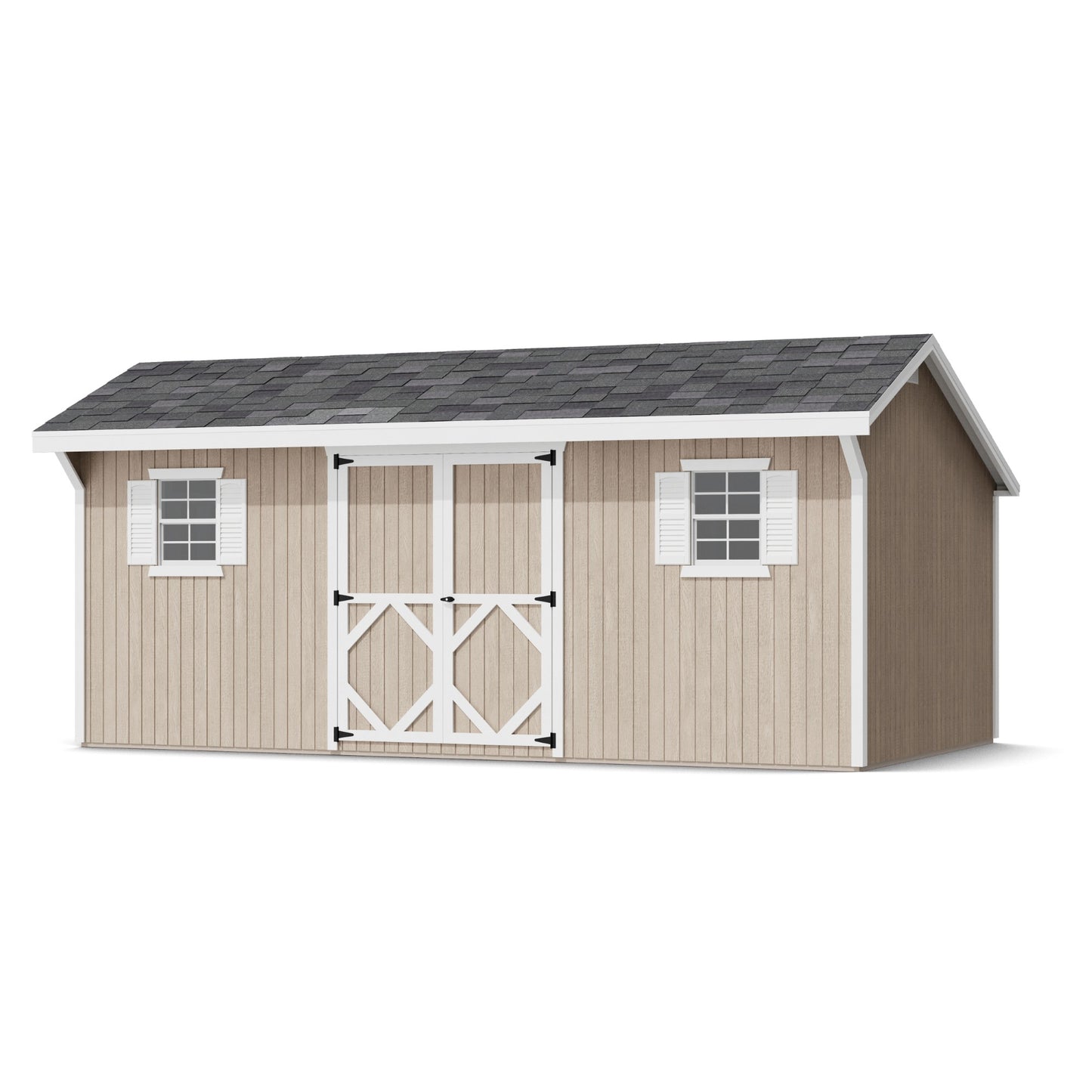 Wooden shed with a gray roof on a white background
