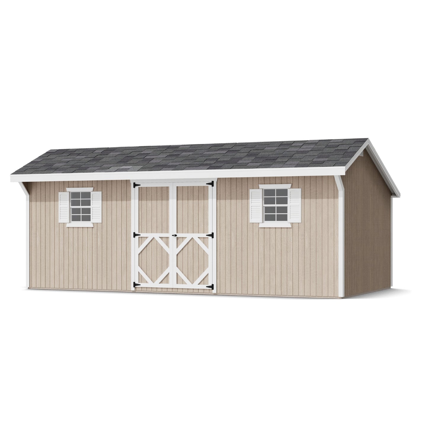 Wooden shed with a gray roof on a white background
