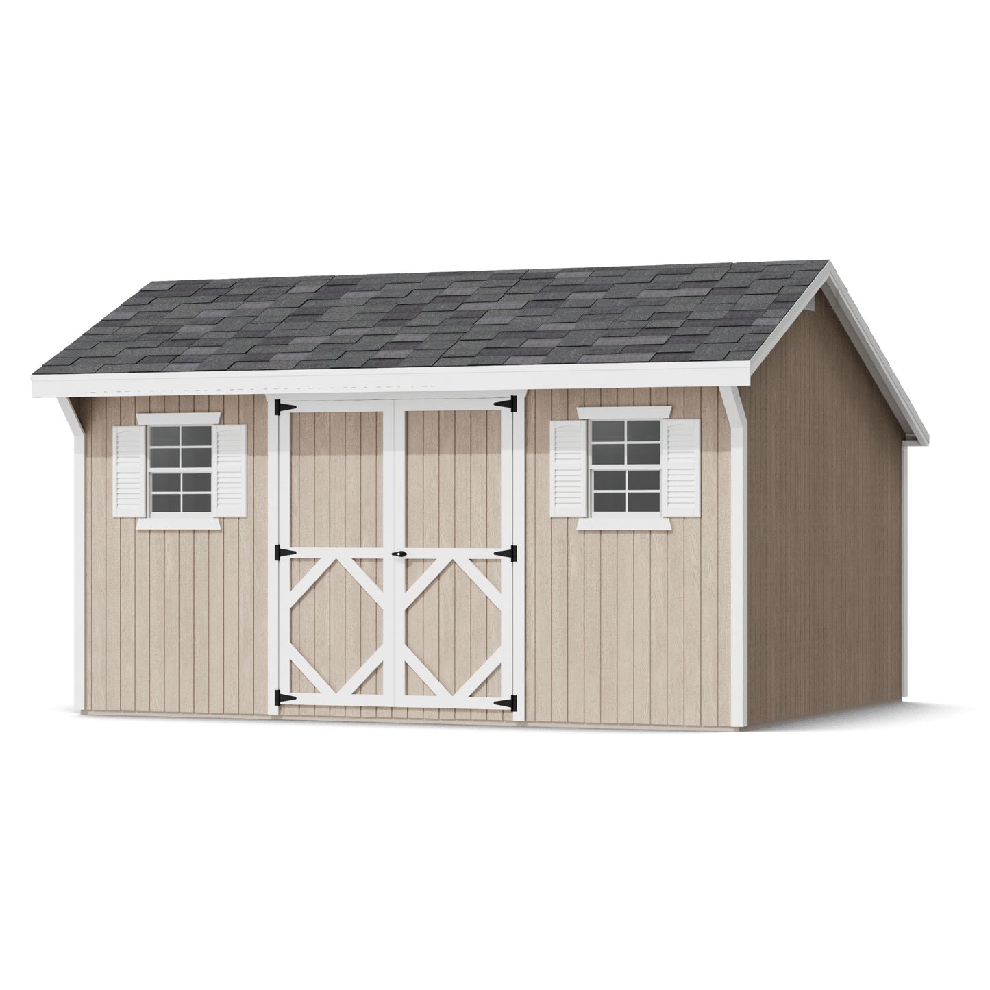Wooden shed with a gray roof on a white background