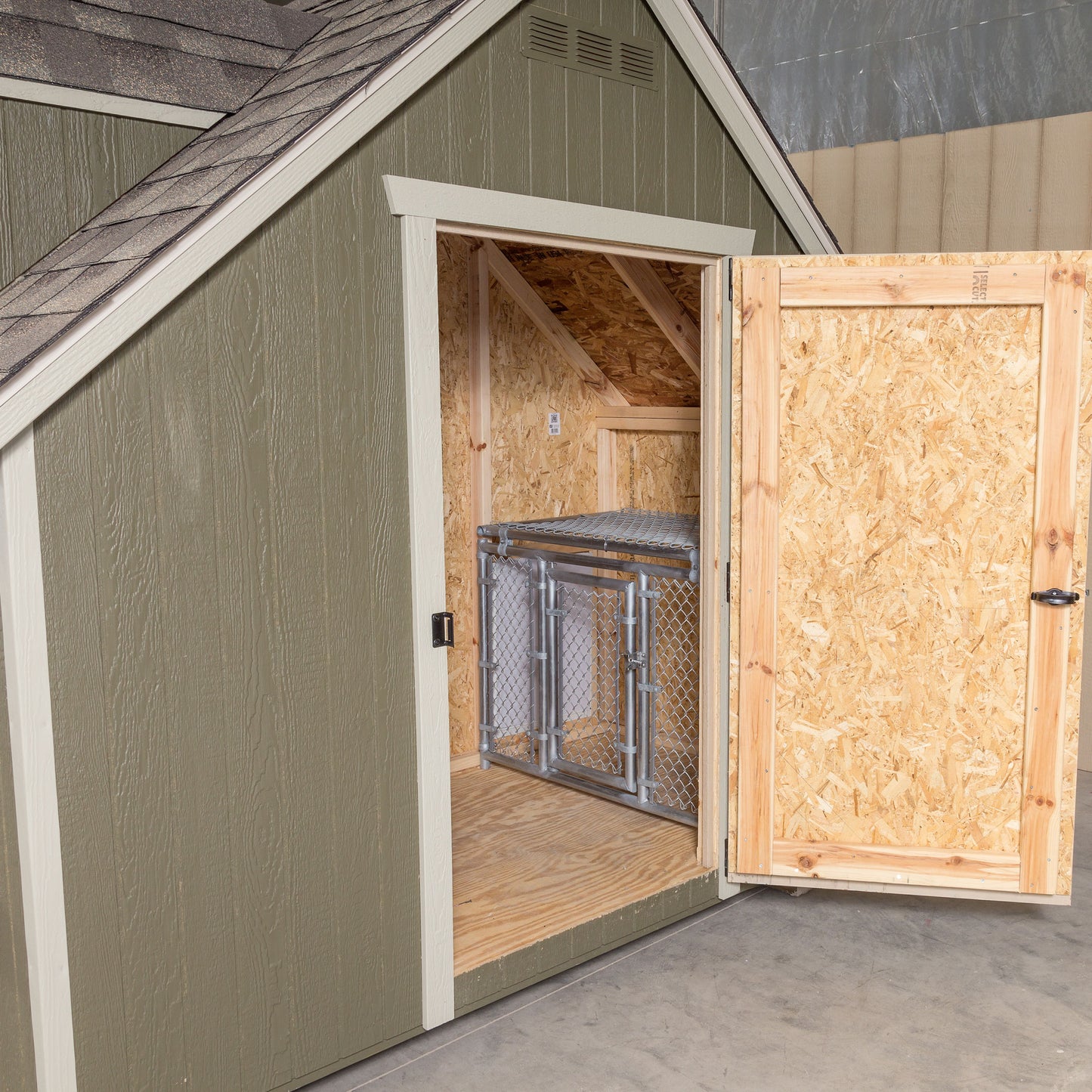 8x10 Cape Cod Cozy Kennel door open with interior showing