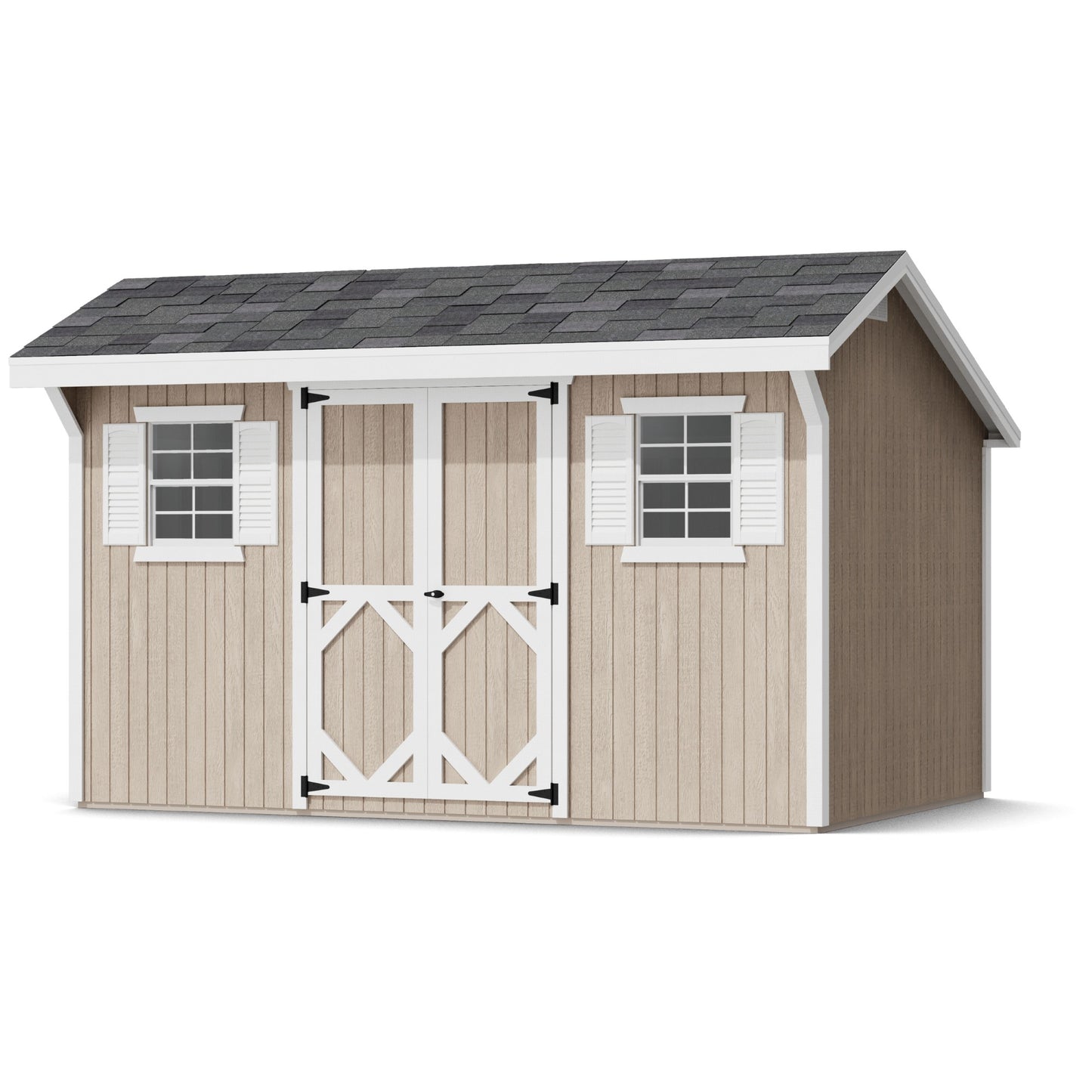 Wooden shed with a gray roof on a white background