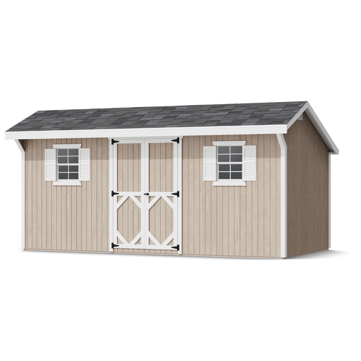 Wooden shed with a gray roof on a white background