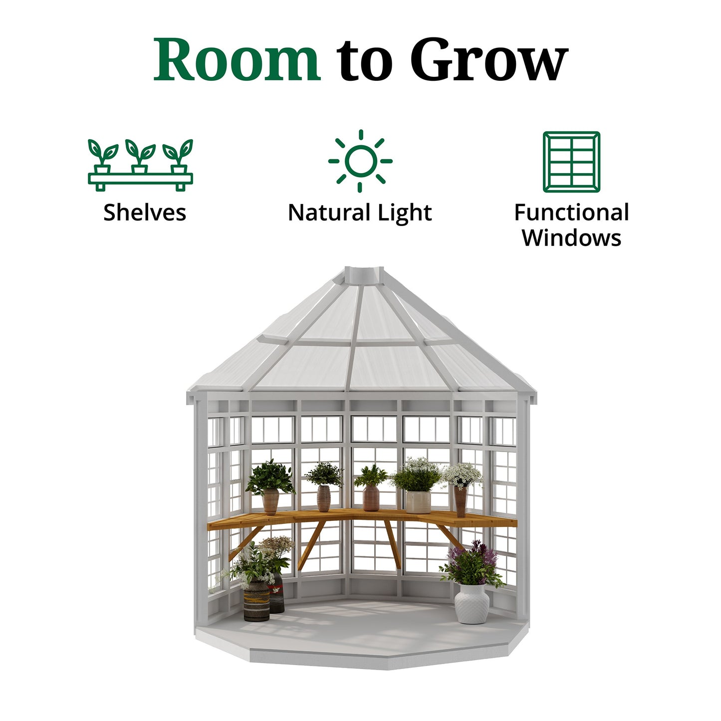 8x8 octagon greenhouse interior