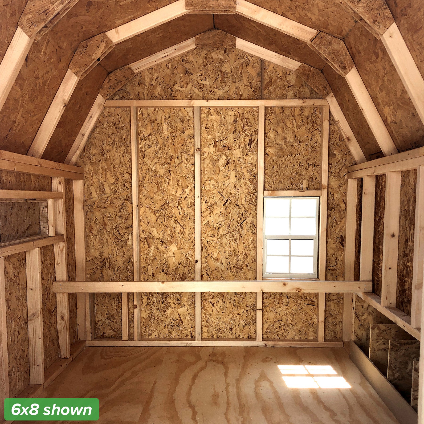 6x8 gambrel barn coop interior