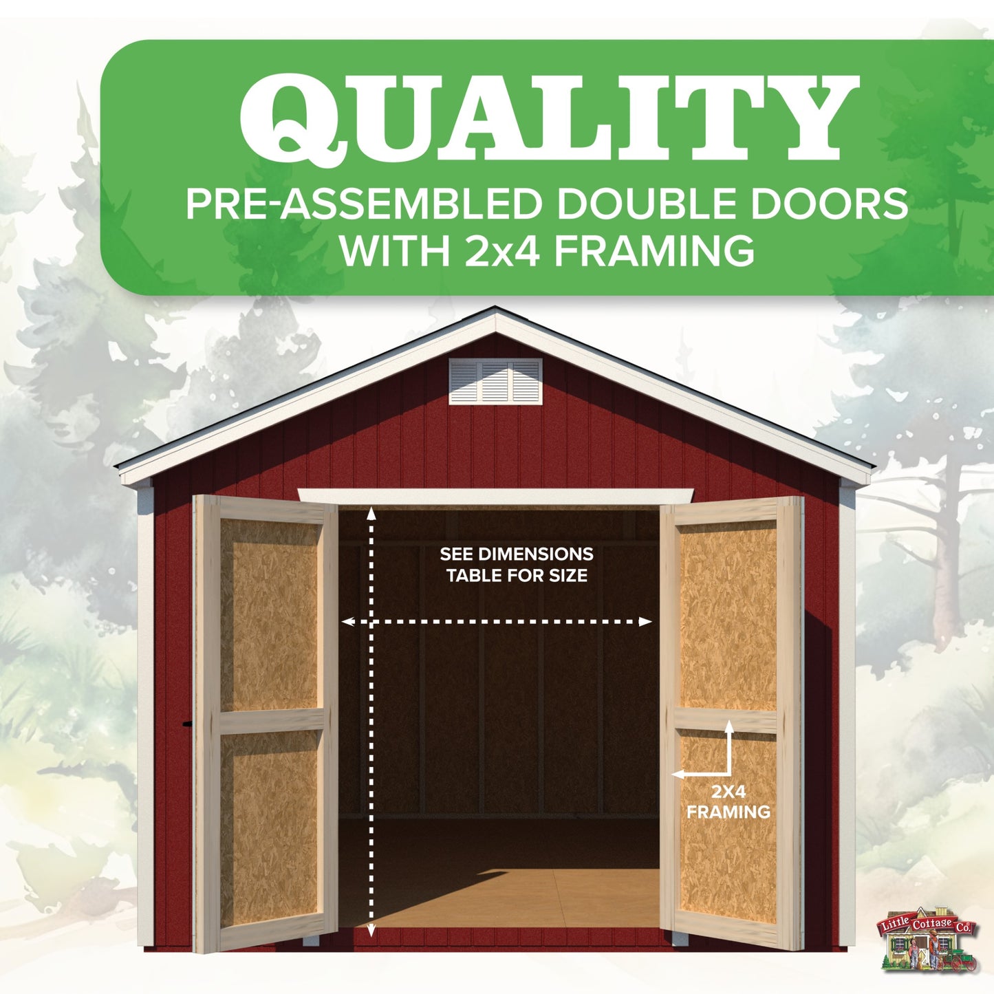 quality preassembled double doors with 2x4 wood framing