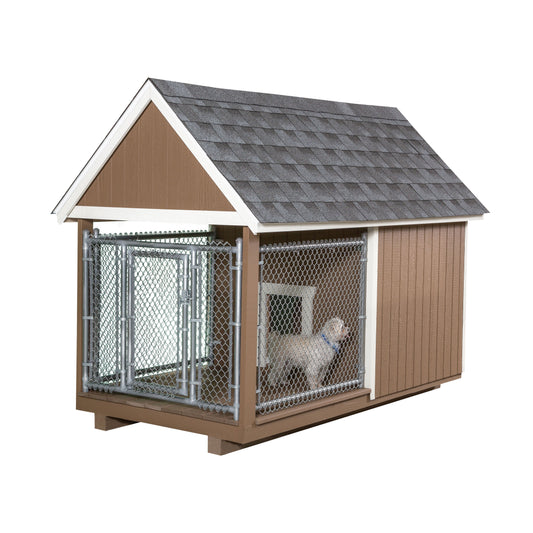 4x8 Jr. Dog Kennel with dog inside on a white background